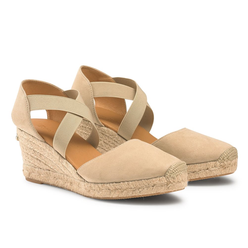 Light Brown Russell And Bromley Coco-cross Elastic Espadrille Women's Wedges | CA-8769V