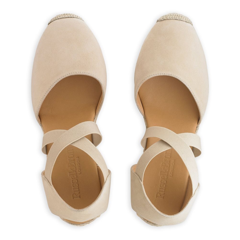 Light Brown Russell And Bromley Coco-cross Elastic Espadrille Women's Wedges | CA-8769V