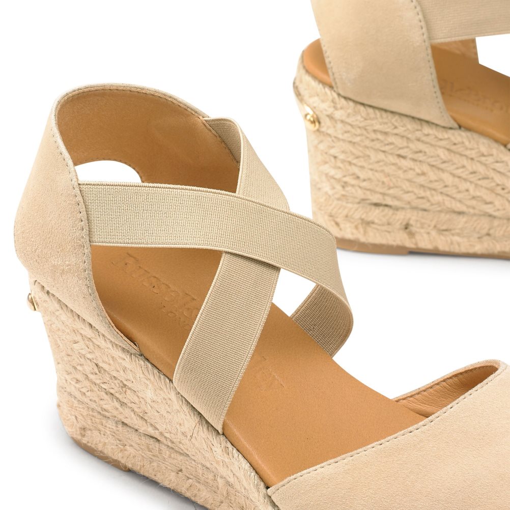 Light Brown Russell And Bromley Coco-cross Elastic Espadrille Women's Wedges | CA-8769V