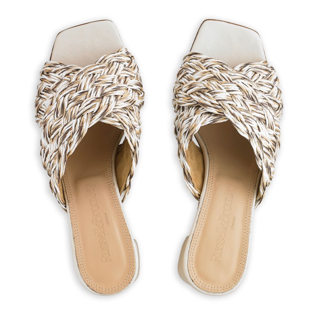 Light Brown Russell And Bromley Kiss Me Raffia Block Women's Mules | CA-5921U