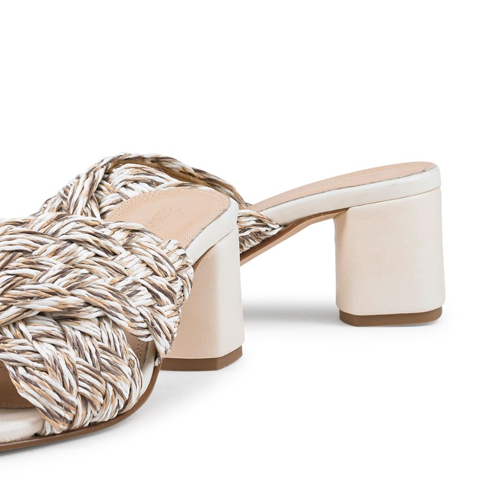 Light Brown Russell And Bromley Kiss Me Raffia Block Women's Mules | CA-5921U