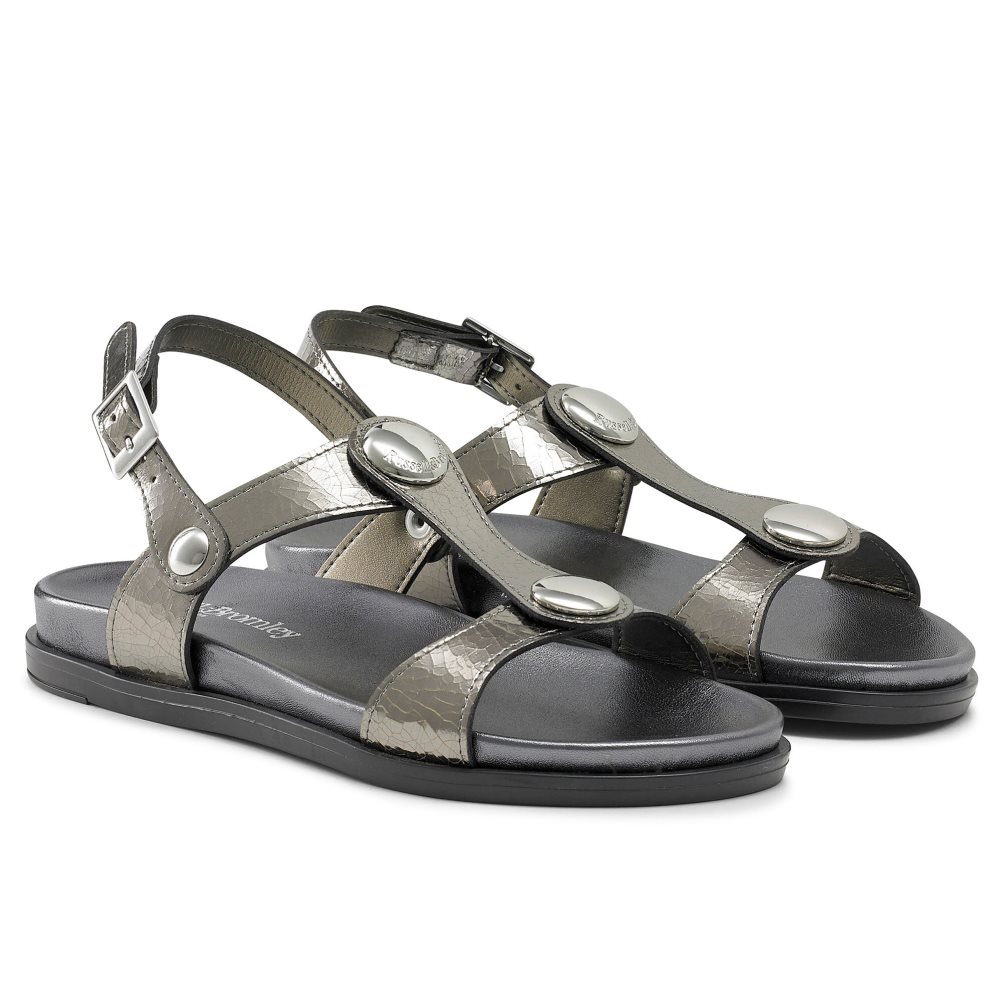 Metal Russell And Bromley Laura Disc Footbed Women's Flat Sandals | CA-8327F