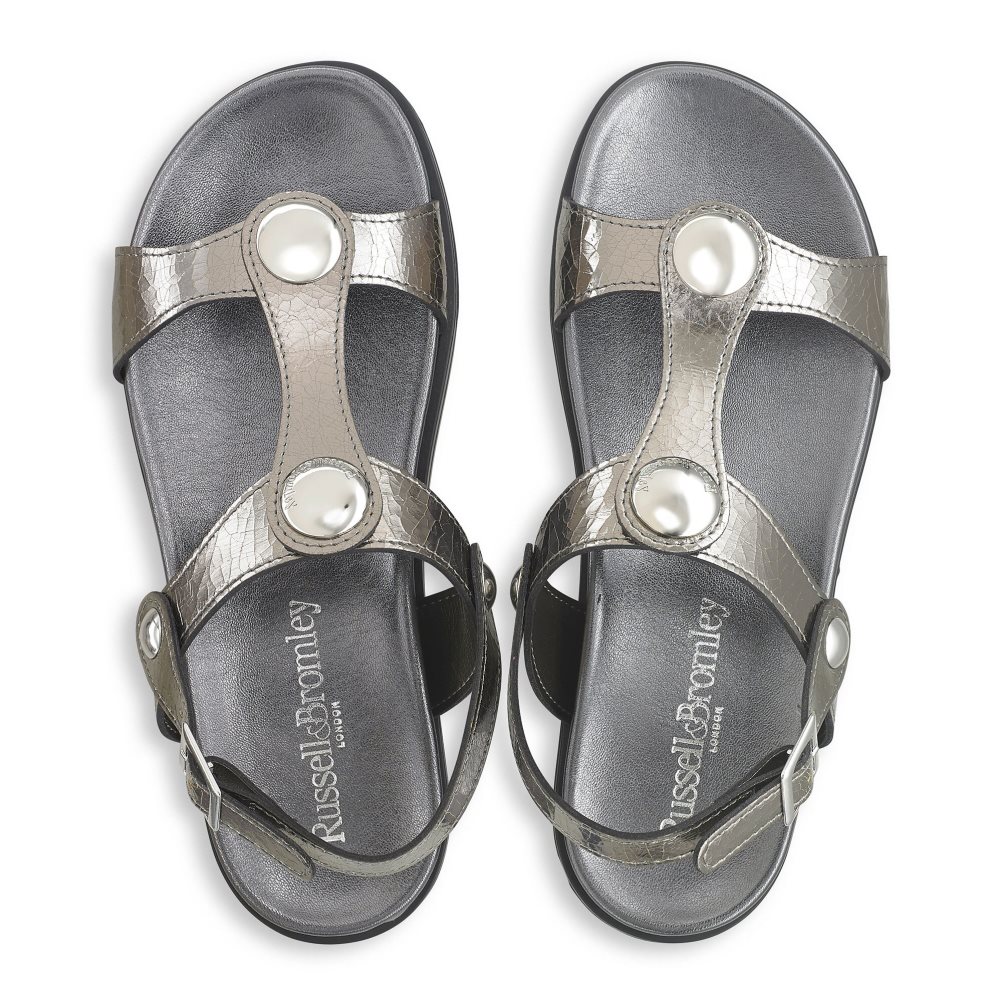Metal Russell And Bromley Laura Disc Footbed Women's Flat Sandals | CA-8327F