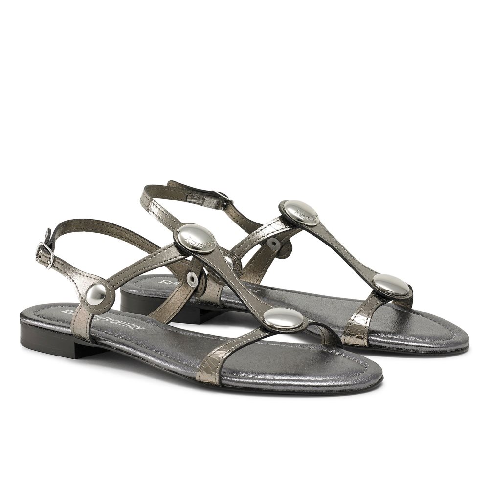 Metal Russell And Bromley Lauren Disc Trim Women's Flat Sandals | CA-3016N