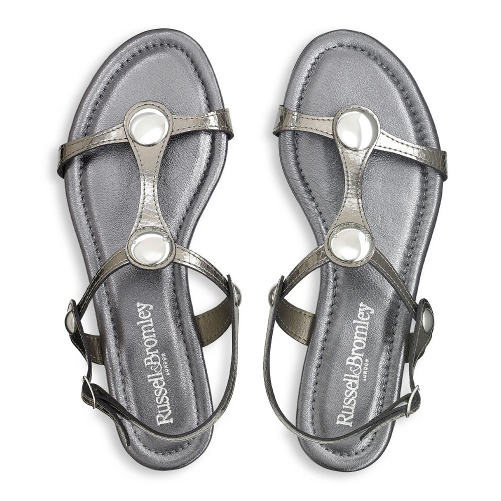 Metal Russell And Bromley Lauren Disc Trim Women's Flat Sandals | CA-3016N