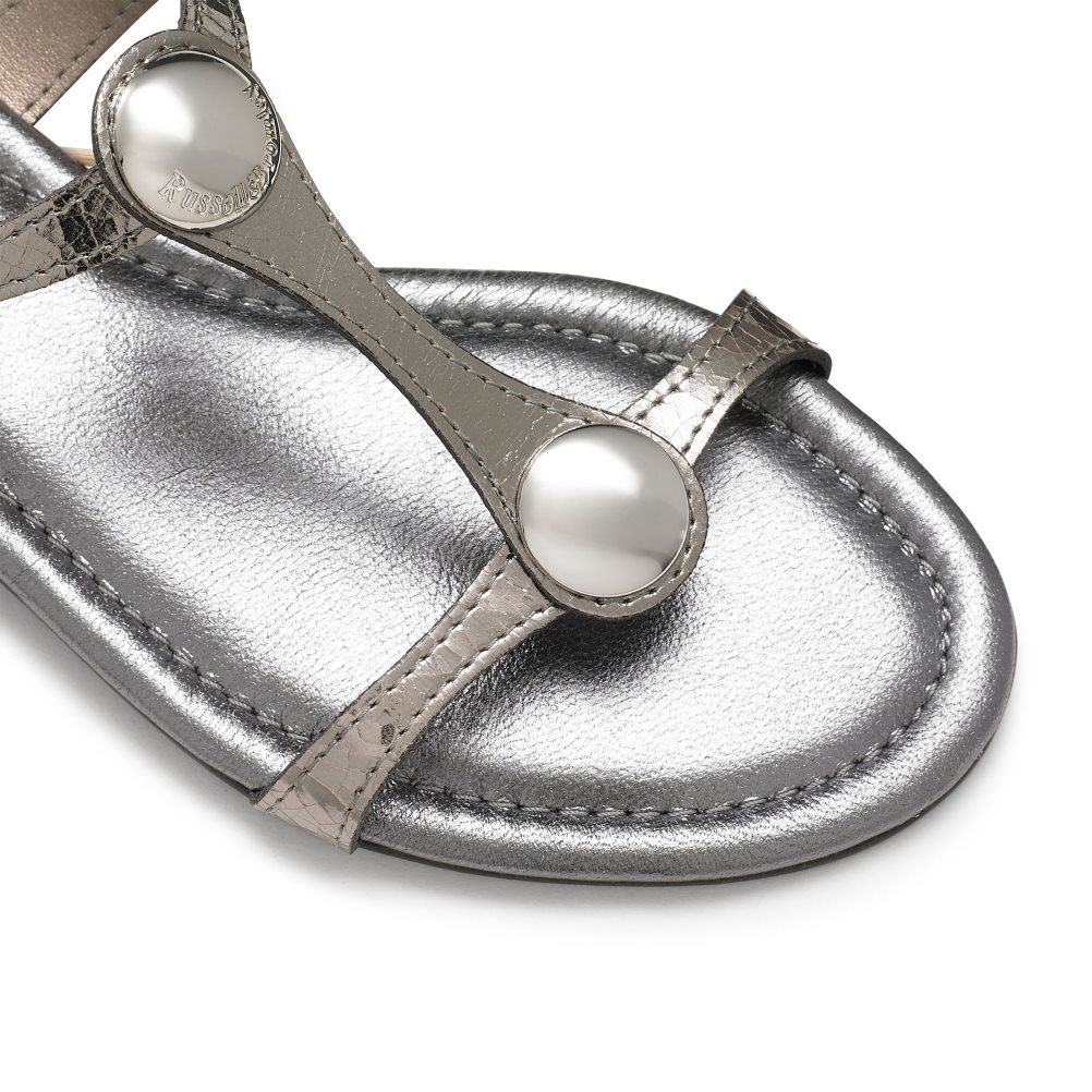 Metal Russell And Bromley Lauren Disc Trim Women's Flat Sandals | CA-3016N