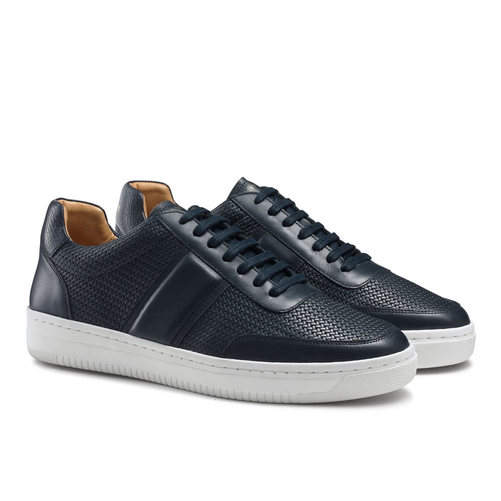 Navy Russell And Bromley Bowery Oxford Lace Men's Sneakers | CA-6320G