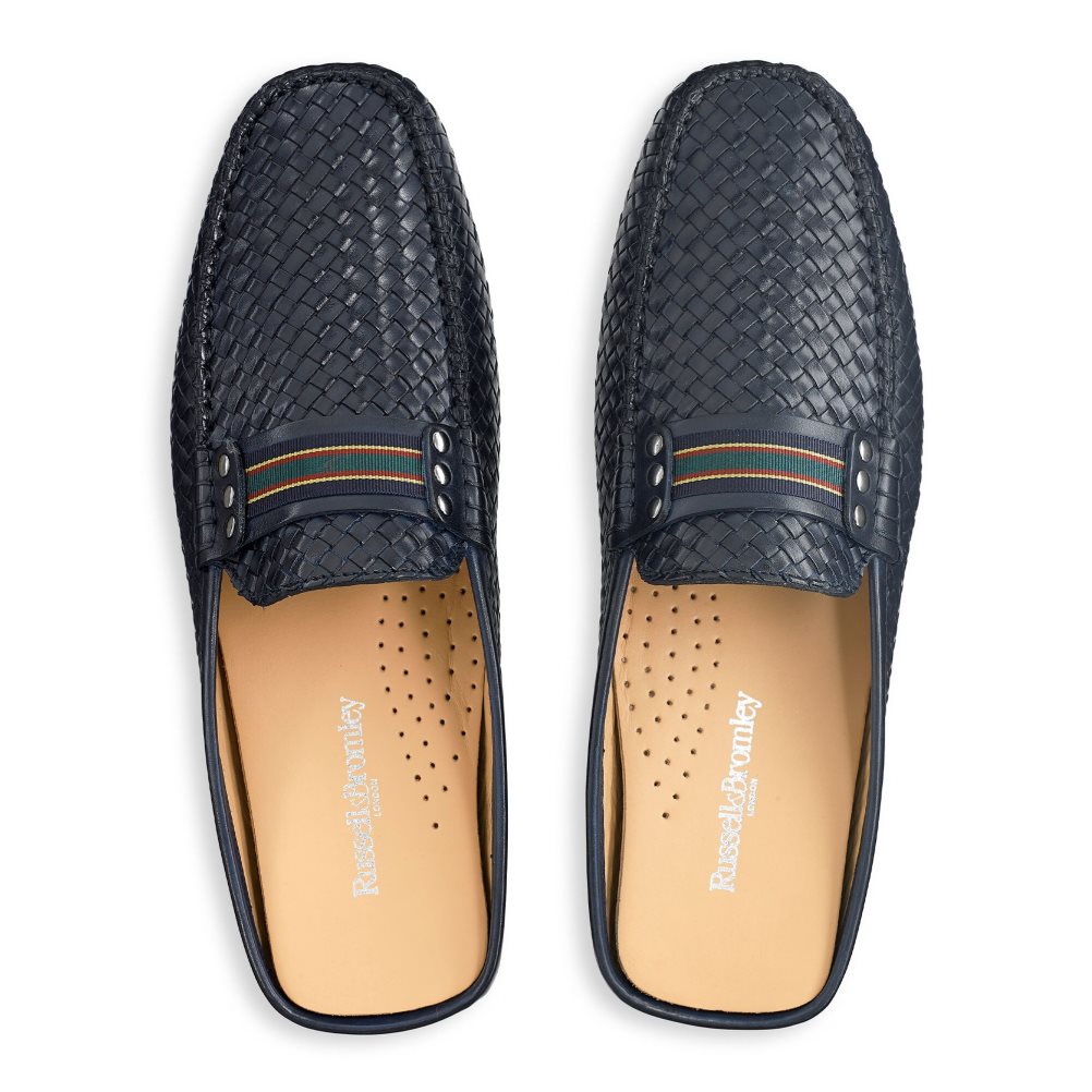 Navy Russell And Bromley Cabriolet Backless Men's Loafers | CA-3096S
