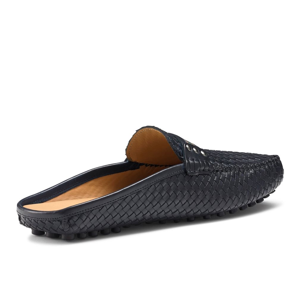 Navy Russell And Bromley Cabriolet Backless Men's Loafers | CA-3096S