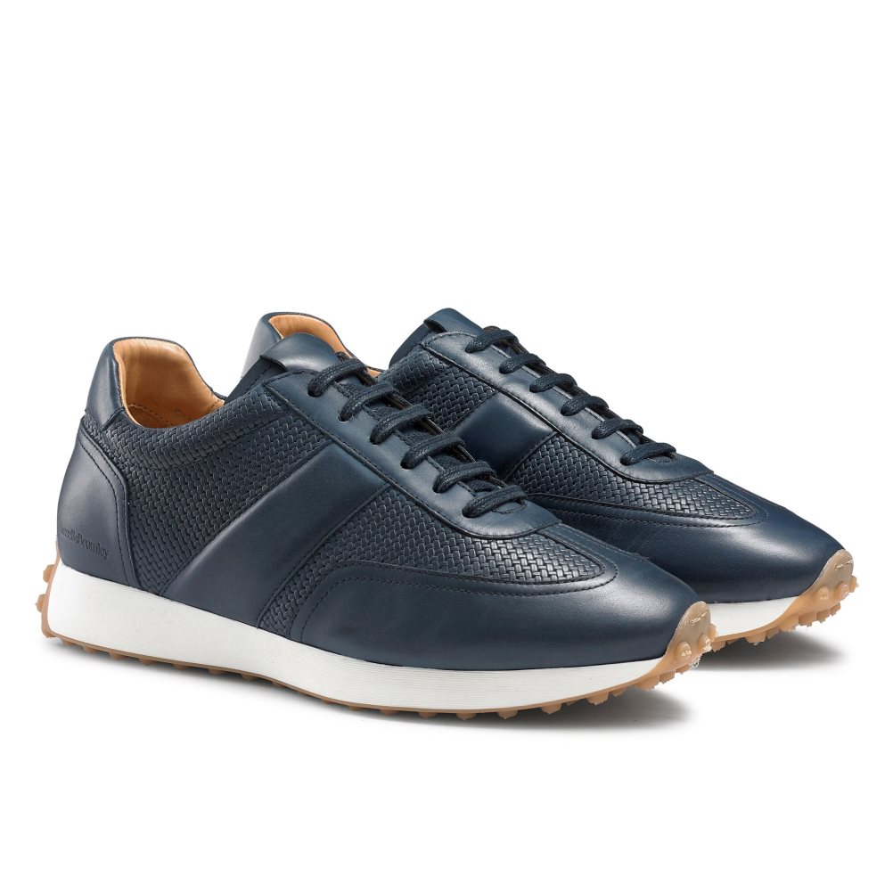 Navy Russell And Bromley Candidate Oxford Lace Runner Men's Sneakers | CA-2491Z