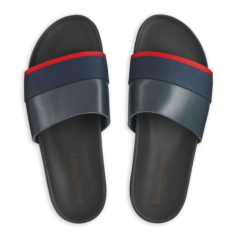 Navy Russell And Bromley Fab Slip Men's Slides | CA-1763P