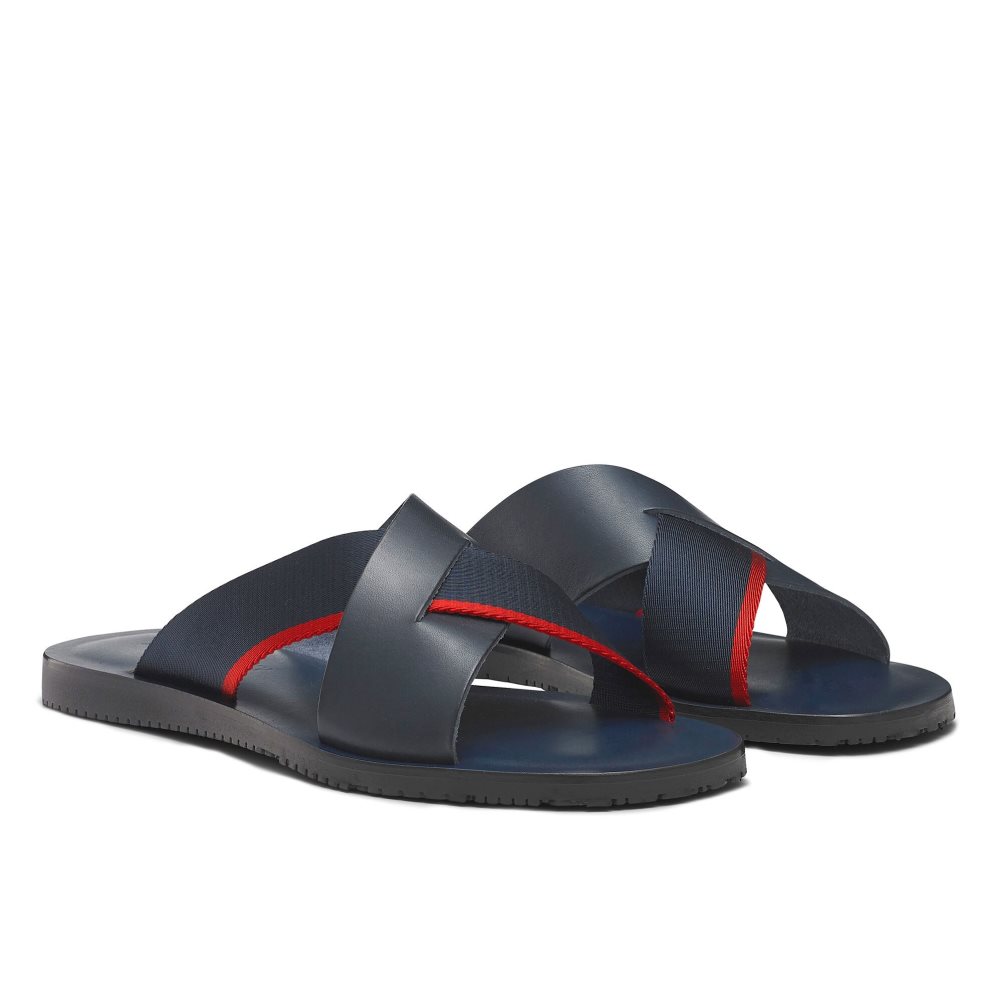 Navy Russell And Bromley Fab Slip-on Men's Slide Sandals | CA-2458W