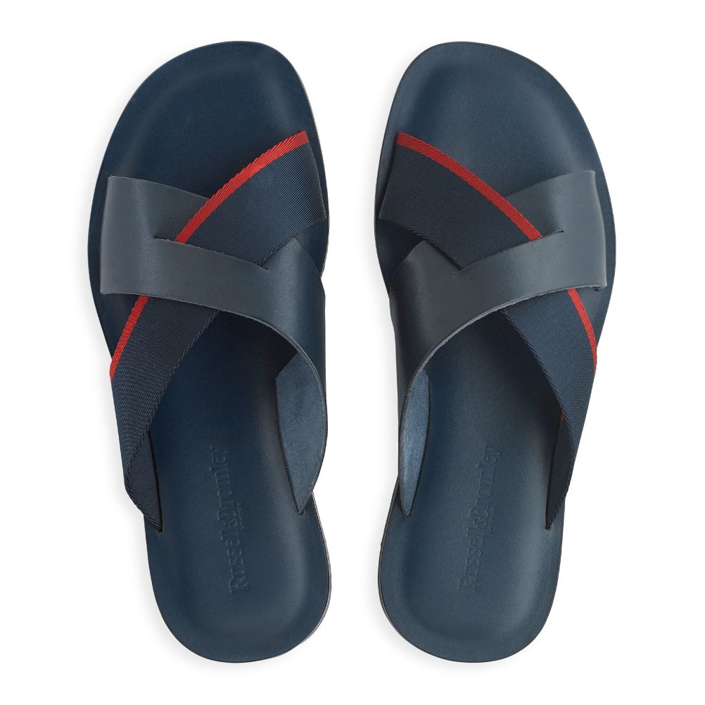Navy Russell And Bromley Fab Slip-on Men's Slide Sandals | CA-2458W
