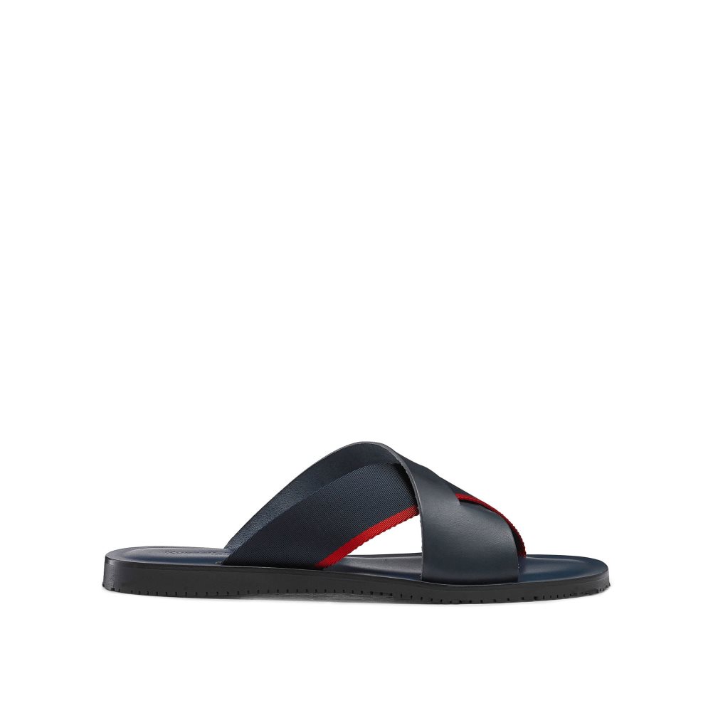 Navy Russell And Bromley Fab Slip-on Men\'s Slide Sandals | CA-2458W