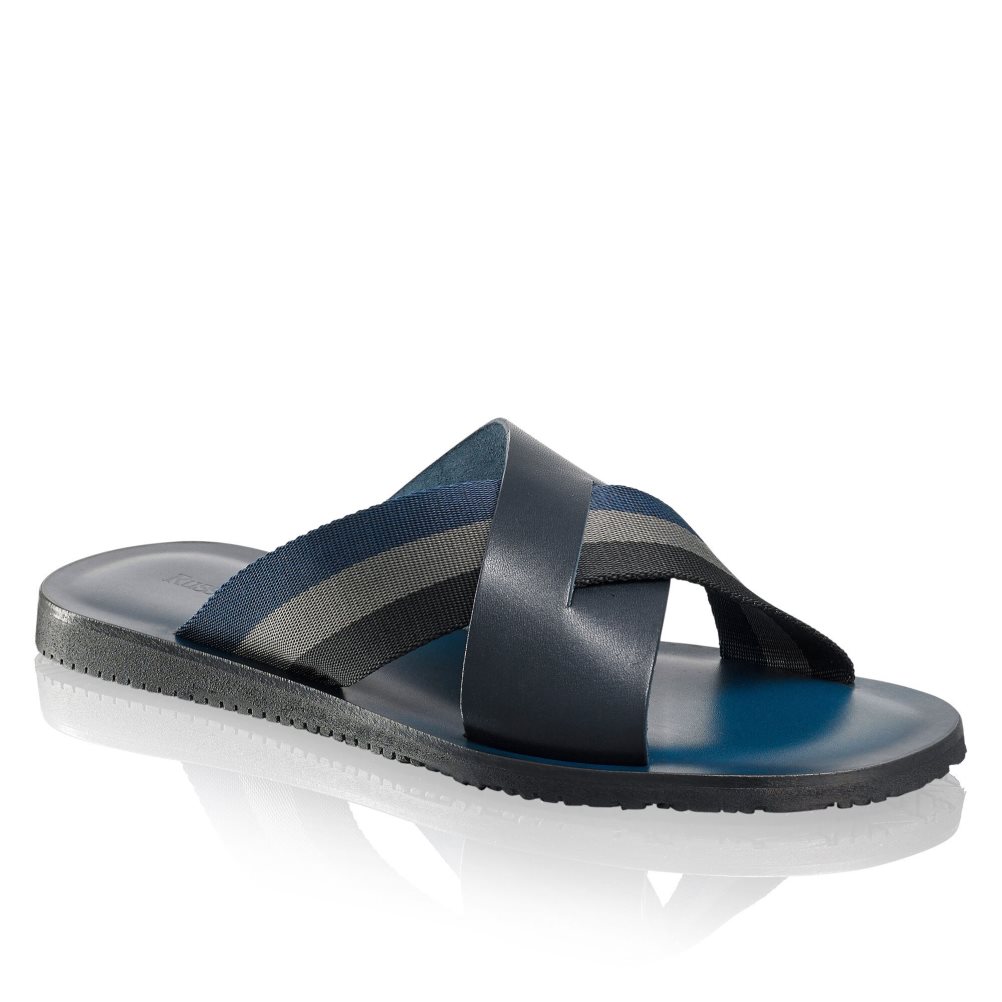 Navy Russell And Bromley Fab Slip-on Men's Slide Sandals | CA-2481C