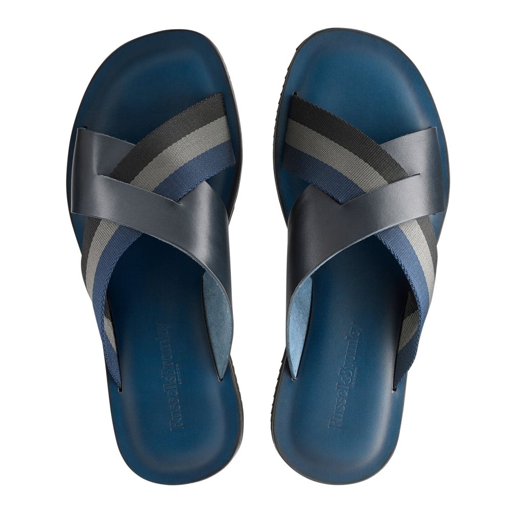 Navy Russell And Bromley Fab Slip-on Men's Slide Sandals | CA-2481C
