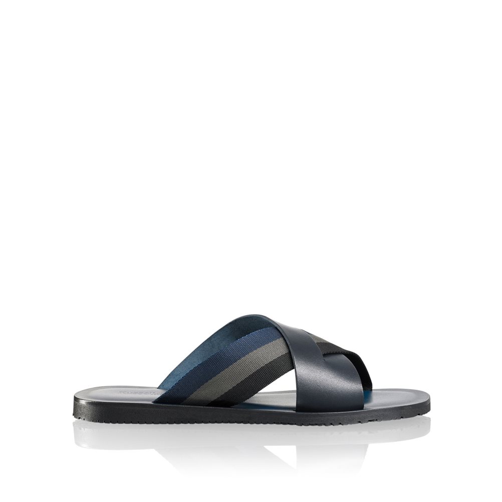 Navy Russell And Bromley Fab Slip-on Men\'s Slide Sandals | CA-2481C