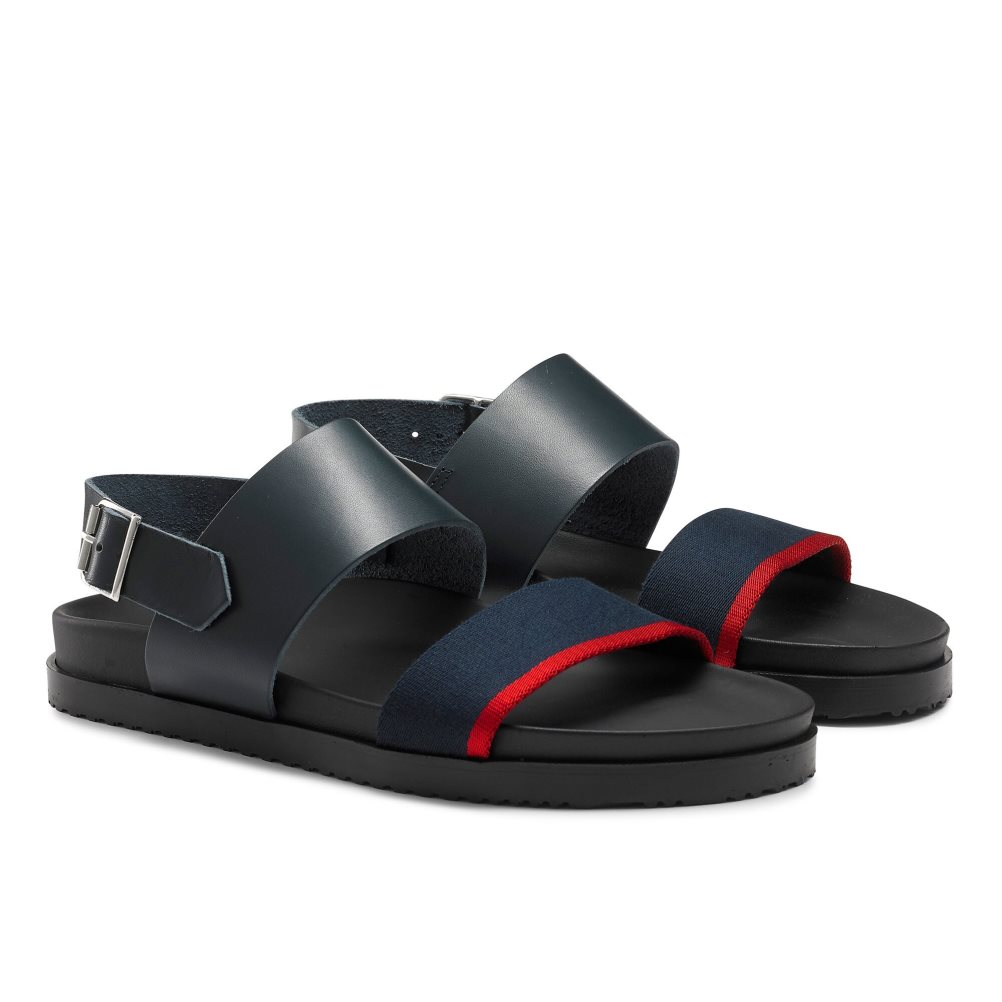 Navy Russell And Bromley Fab Track Men's Back-Strap Sandals | CA-2169E