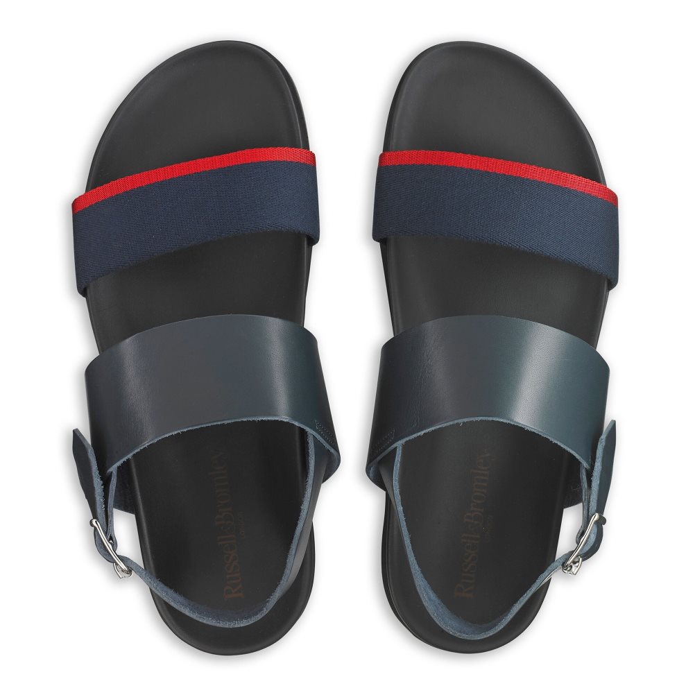 Navy Russell And Bromley Fab Track Men's Back-Strap Sandals | CA-2169E