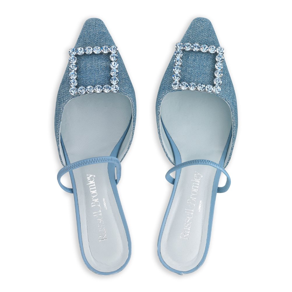 Navy Russell And Bromley Fairytale Slingback Gem Kitten Women's Heels Sandals | CA-4716F