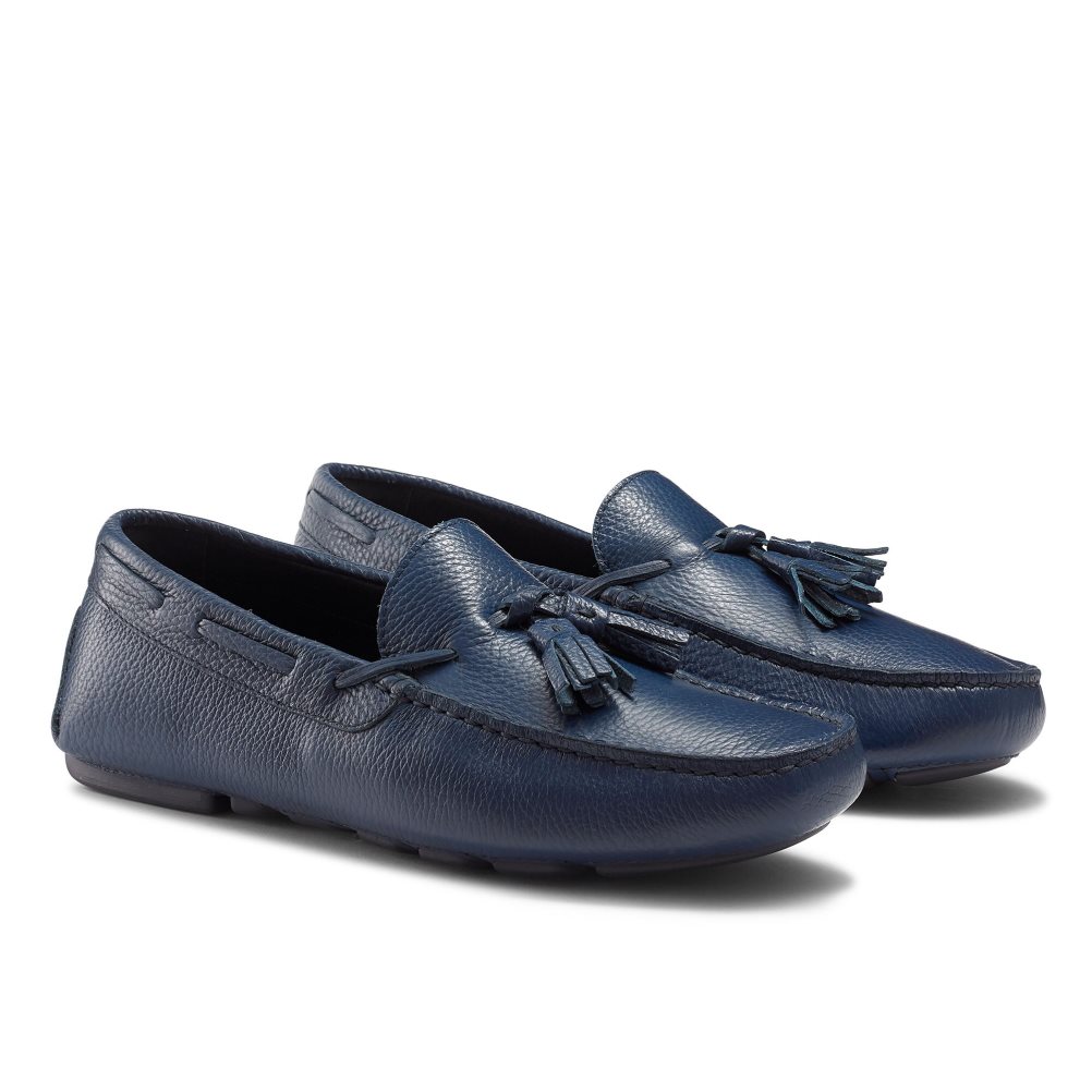 Navy Russell And Bromley Monza Tassel Men's Drivers Shoes | CA-9461H