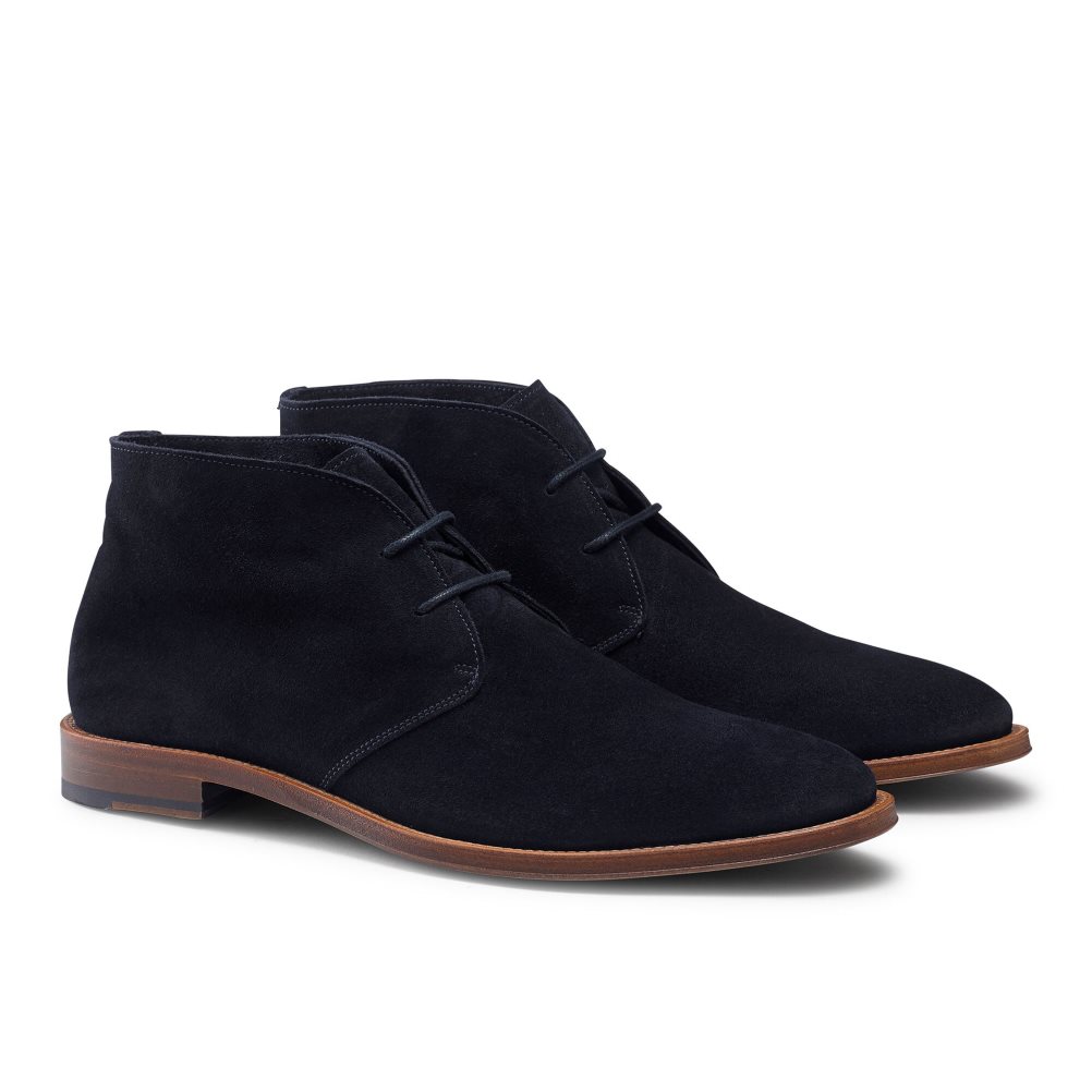 Navy Russell And Bromley Pall Mall Unlined Men's Chukka Boots | CA-0635C