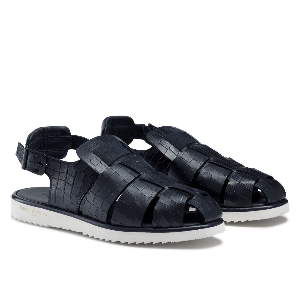 Navy Russell And Bromley San Cono Buckle Closed Toe Men's Sandals | CA-3598I