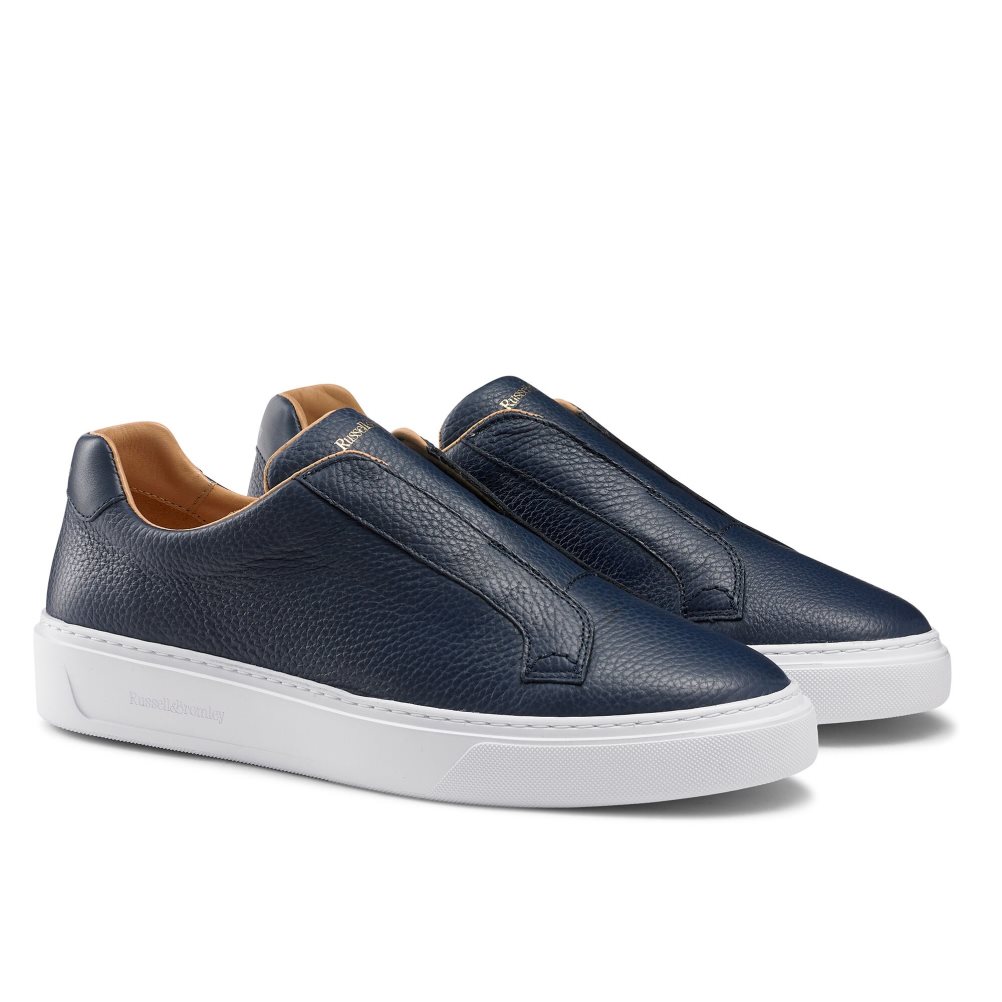 Navy Russell And Bromley Slipway Laceless Men's Sneakers | CA-9051Q