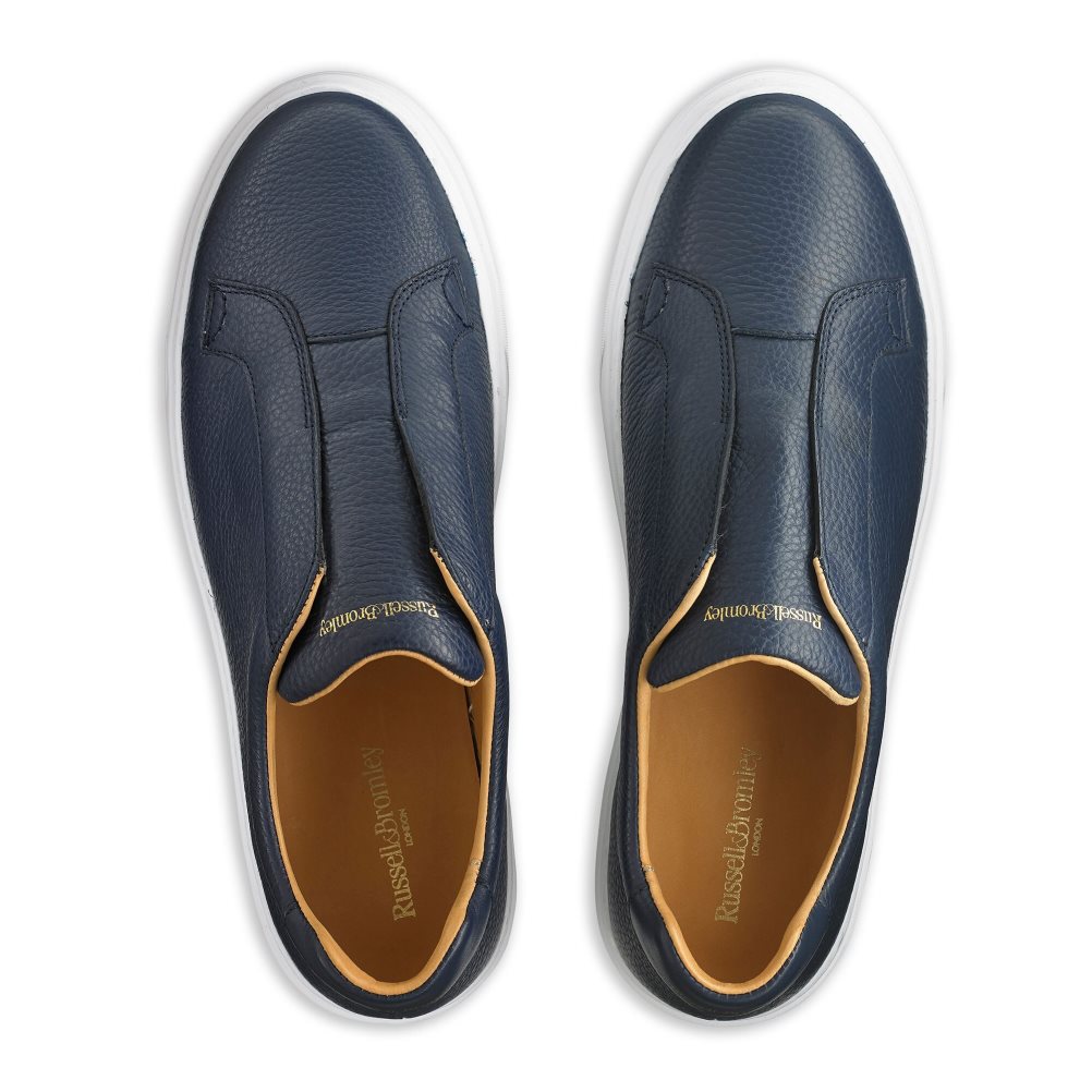 Navy Russell And Bromley Slipway Laceless Men's Sneakers | CA-9051Q