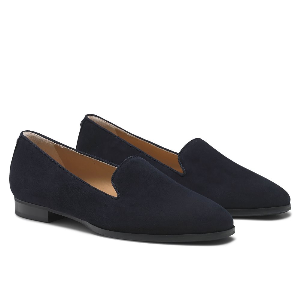 Navy Russell And Bromley Smoking Dress Women's Ballet Flats | CA-4983N