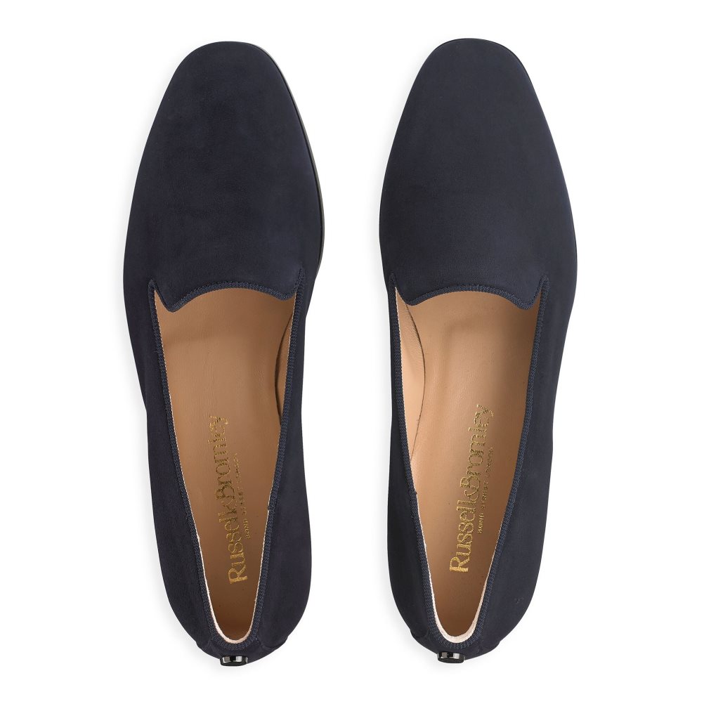 Navy Russell And Bromley Smoking Dress Women's Ballet Flats | CA-4983N