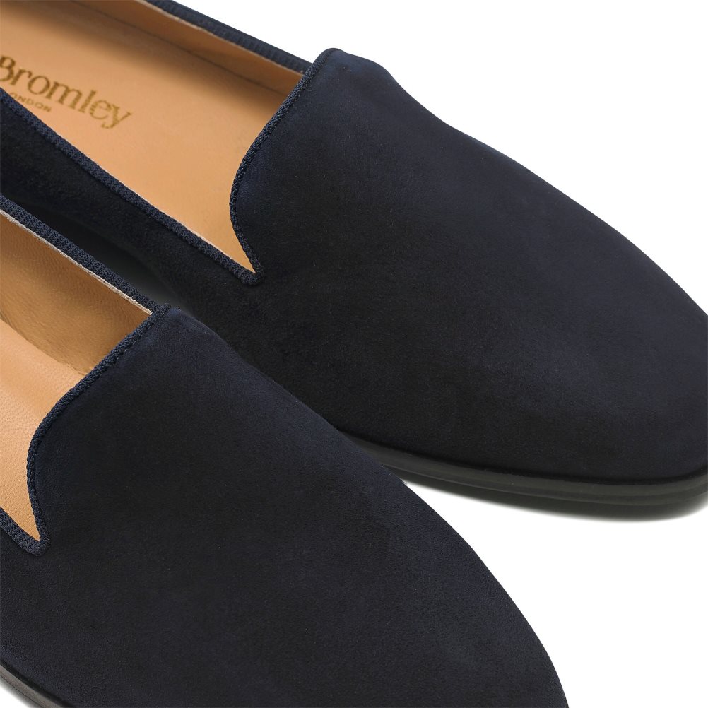 Navy Russell And Bromley Smoking Dress Women's Ballet Flats | CA-4983N