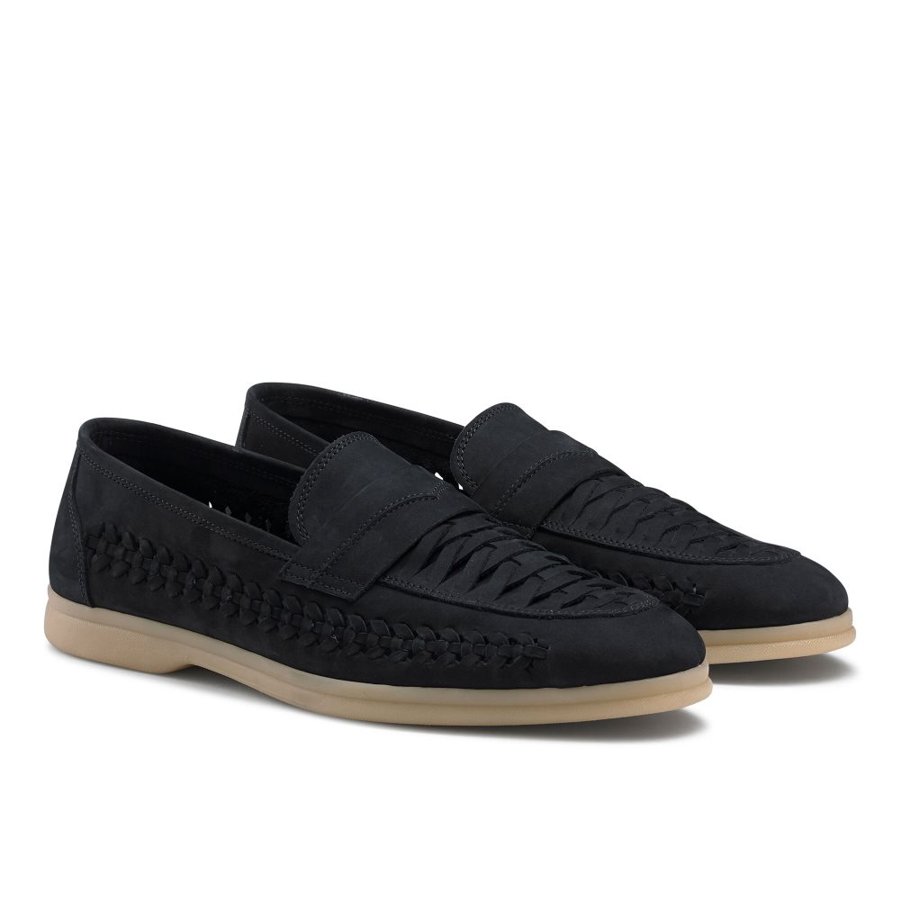 Navy Russell And Bromley Uppermost Weave Detail Men's Loafers | CA-4629F