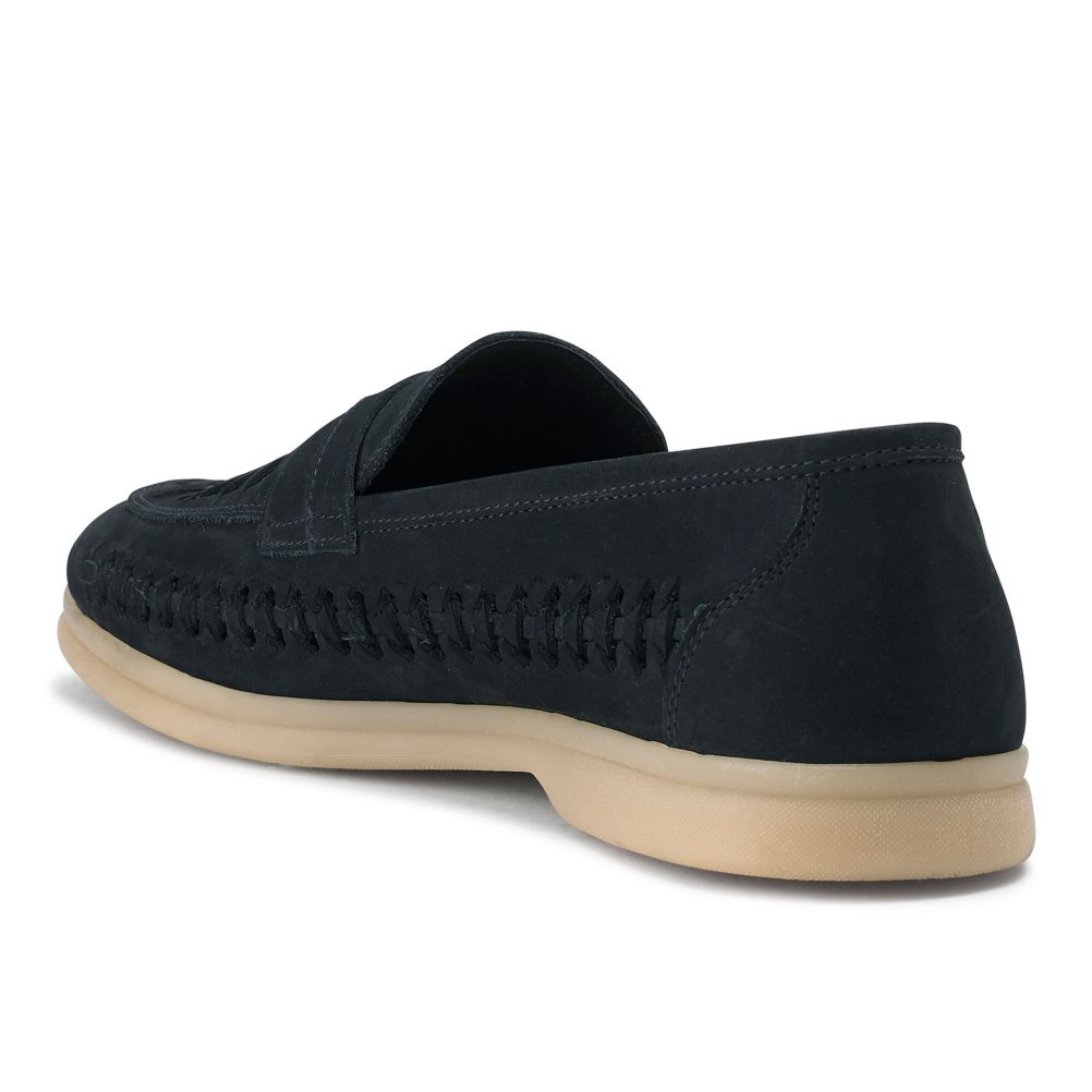 Navy Russell And Bromley Uppermost Weave Detail Men's Loafers | CA-4629F
