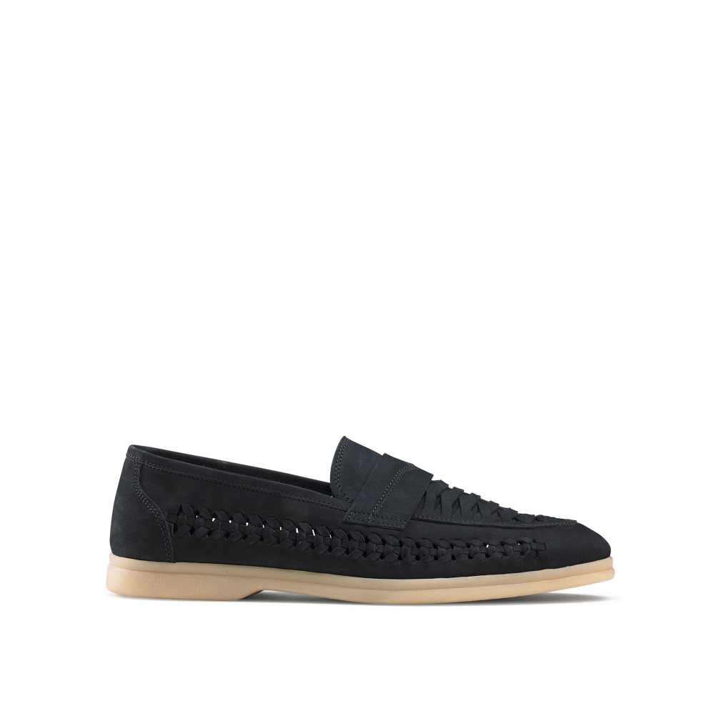 Navy Russell And Bromley Uppermost Weave Detail Men\'s Loafers | CA-4629F