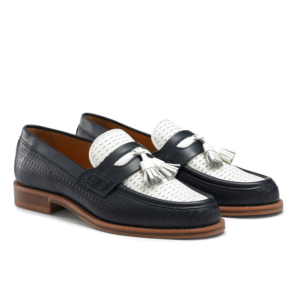 Navy / White Russell And Bromley Keeble 4 Tassel College Men's Formal Shoes | CA-3049B