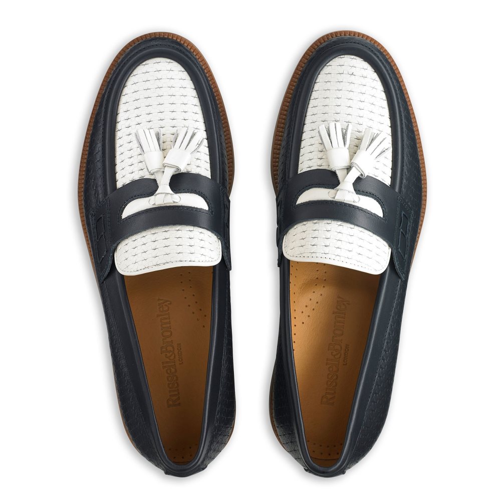 Navy / White Russell And Bromley Keeble 4 Tassel College Men's Formal Shoes | CA-3049B