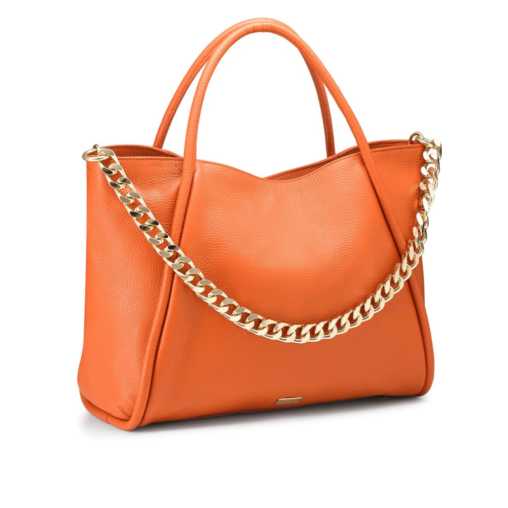 Orange Russell And Bromley Icon Chain East/West Grab Women's Tote Bags | CA-8471U