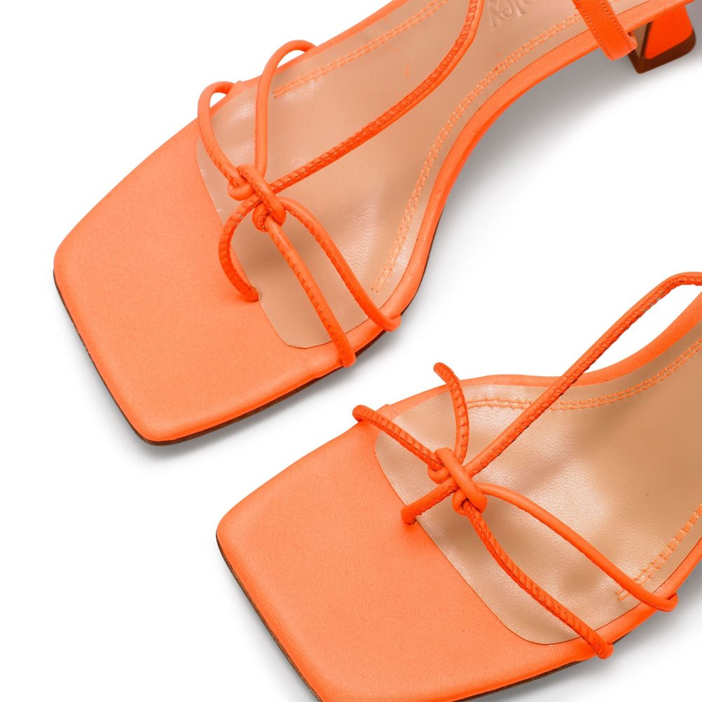 Orange Russell And Bromley Noodles Skinny Strap Women's Heels Sandals | CA-9245N