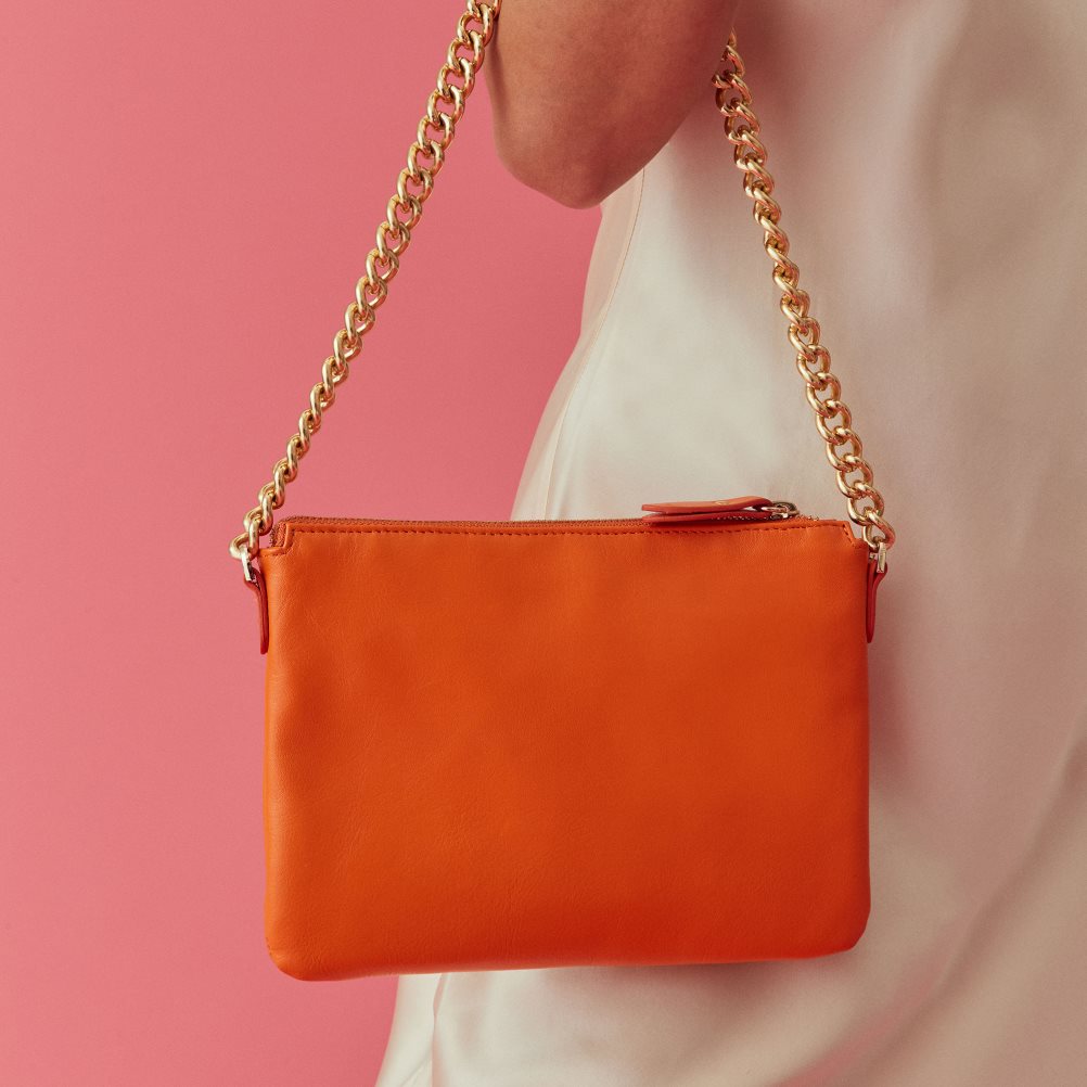 Orange Russell And Bromley On Point Chain Zip Pouch Women's Shoulder Bags | CA-0528Q