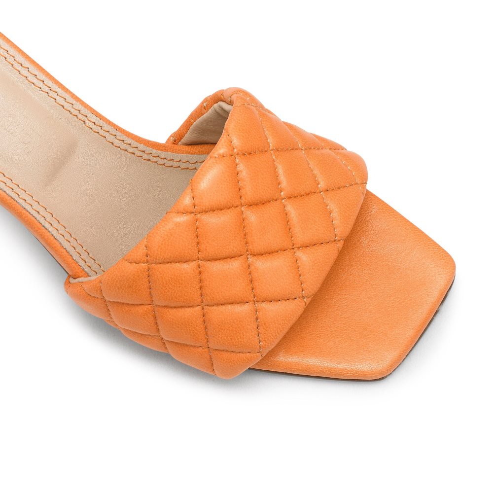 Orange Russell And Bromley Quiltbloc Quilted Block Women's Mules | CA-3591E
