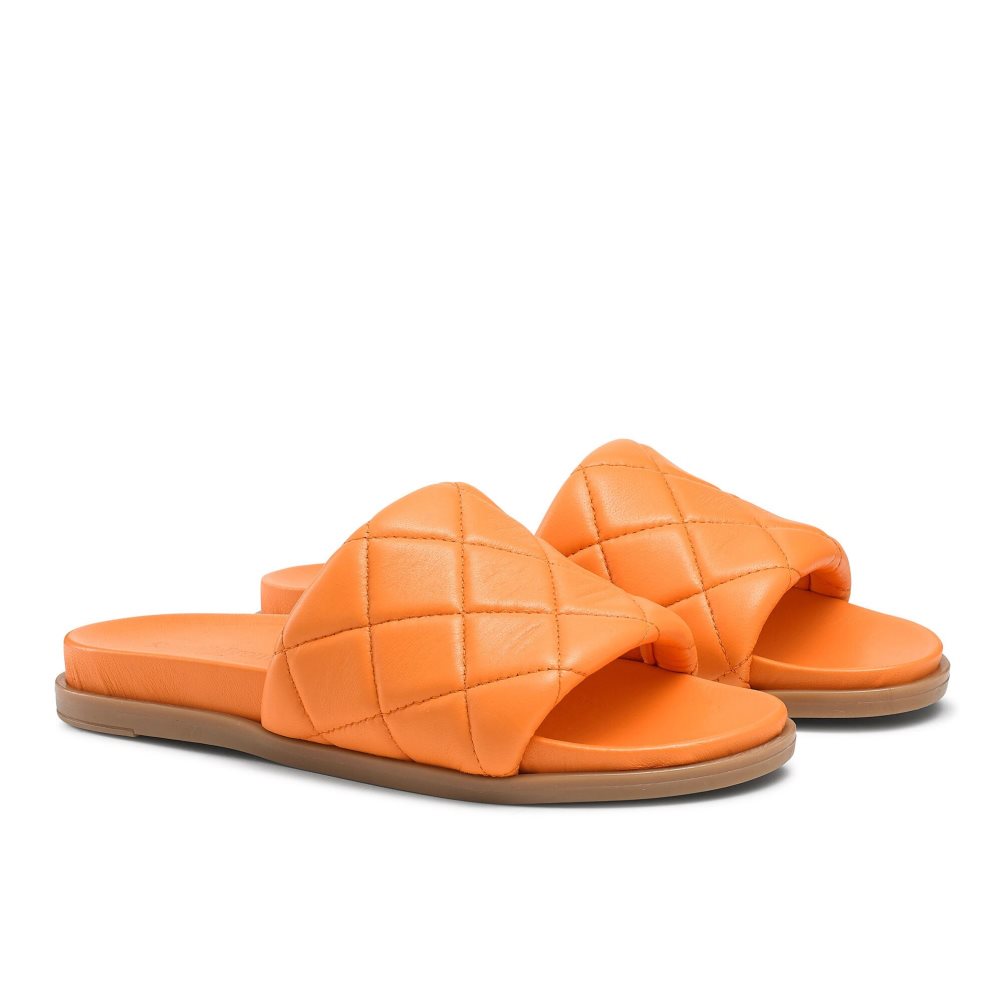 Orange Russell And Bromley Quilted Women's Slides | CA-0684D