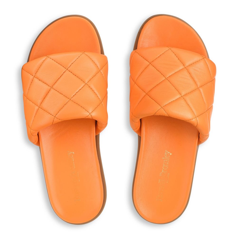 Orange Russell And Bromley Quilted Women's Slides | CA-0684D