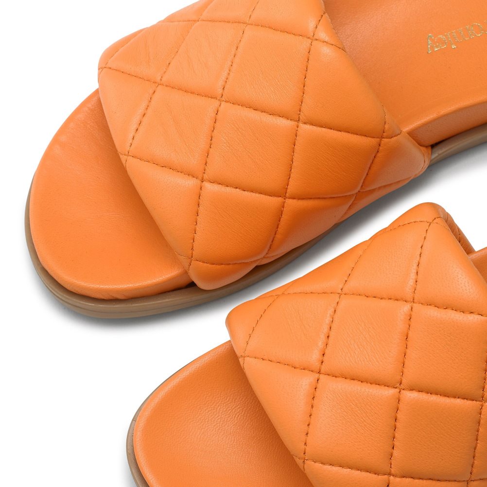 Orange Russell And Bromley Quilted Women's Slides | CA-0684D