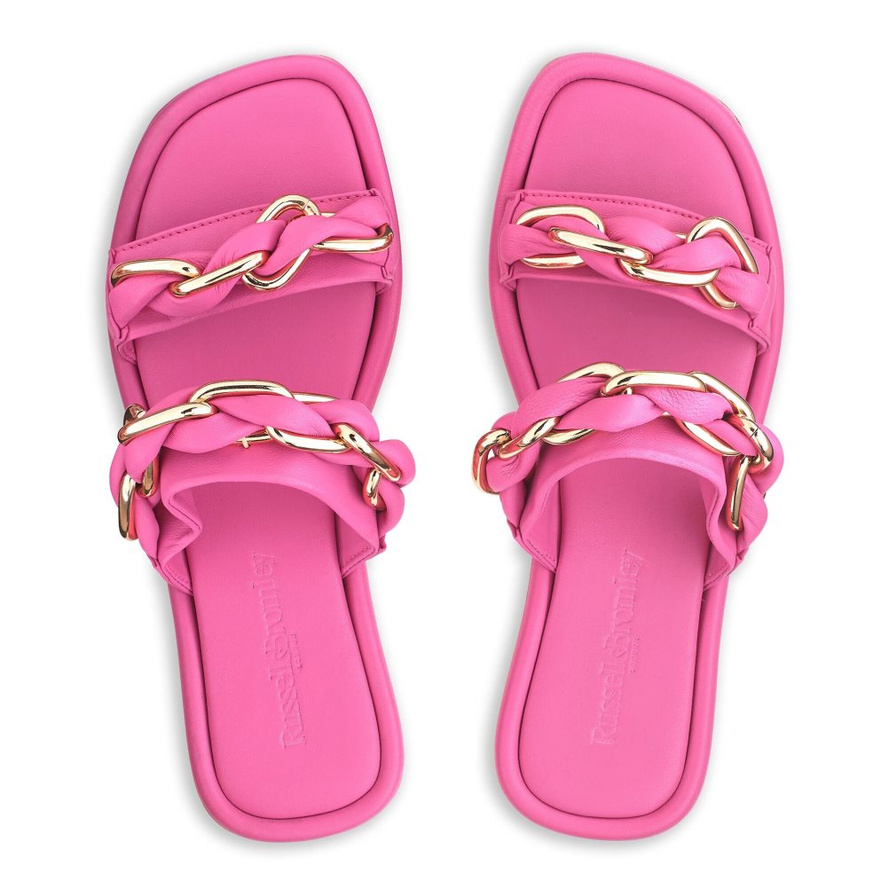 Pink Russell And Bromley Chain Mail Chain Two Strap Women's Flat Sandals | CA-3620E