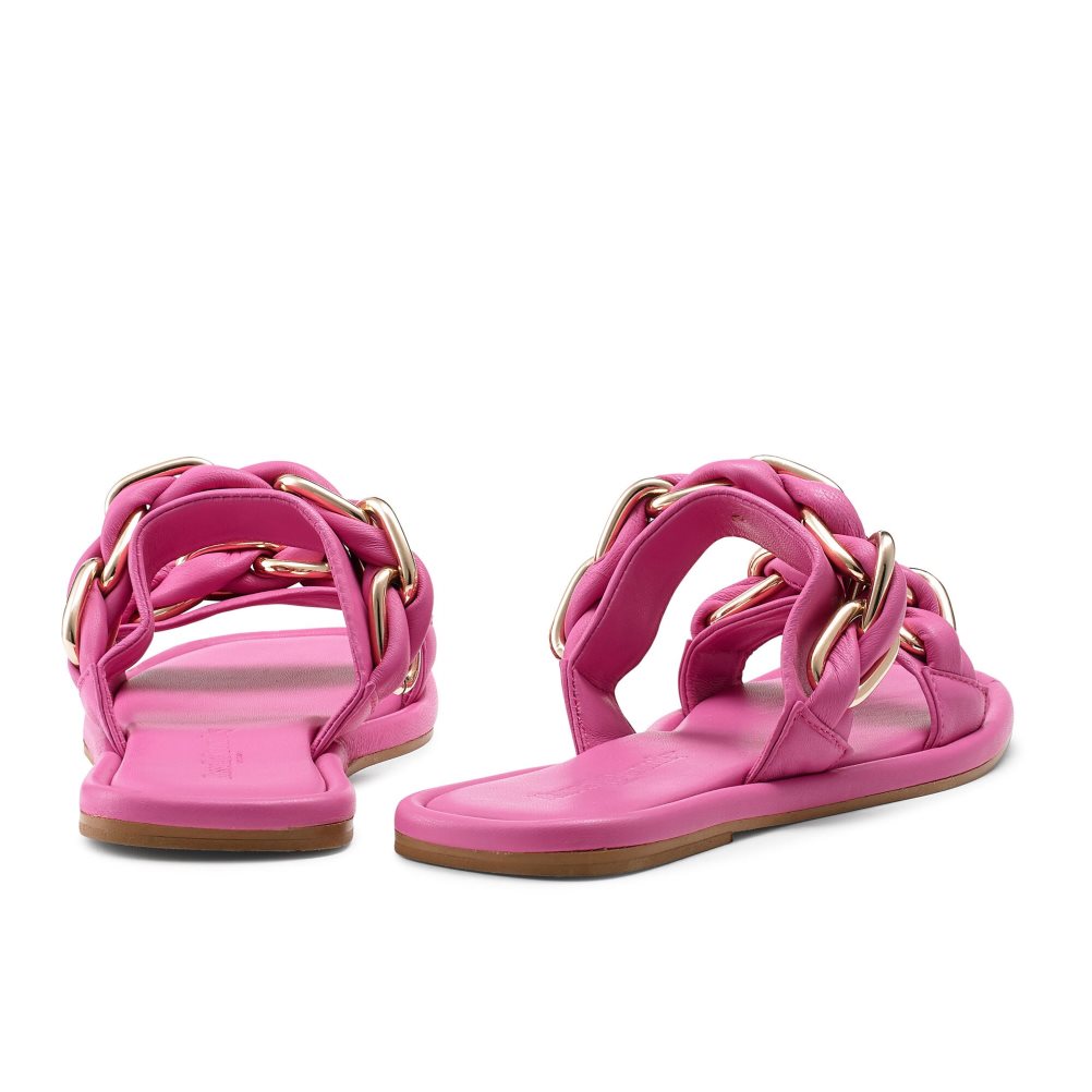 Pink Russell And Bromley Chain Mail Chain Two Strap Women's Flat Sandals | CA-3620E
