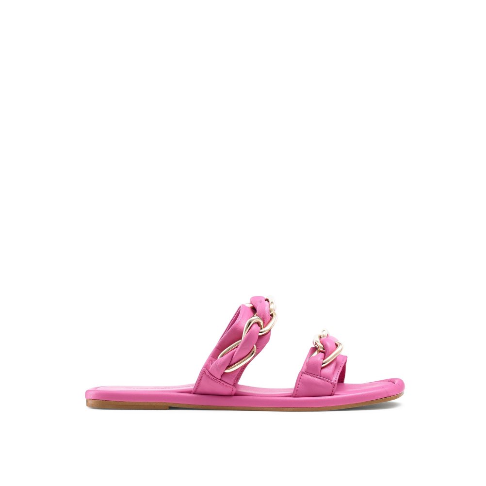 Pink Russell And Bromley Chain Mail Chain Two Strap Women\'s Flat Sandals | CA-3620E