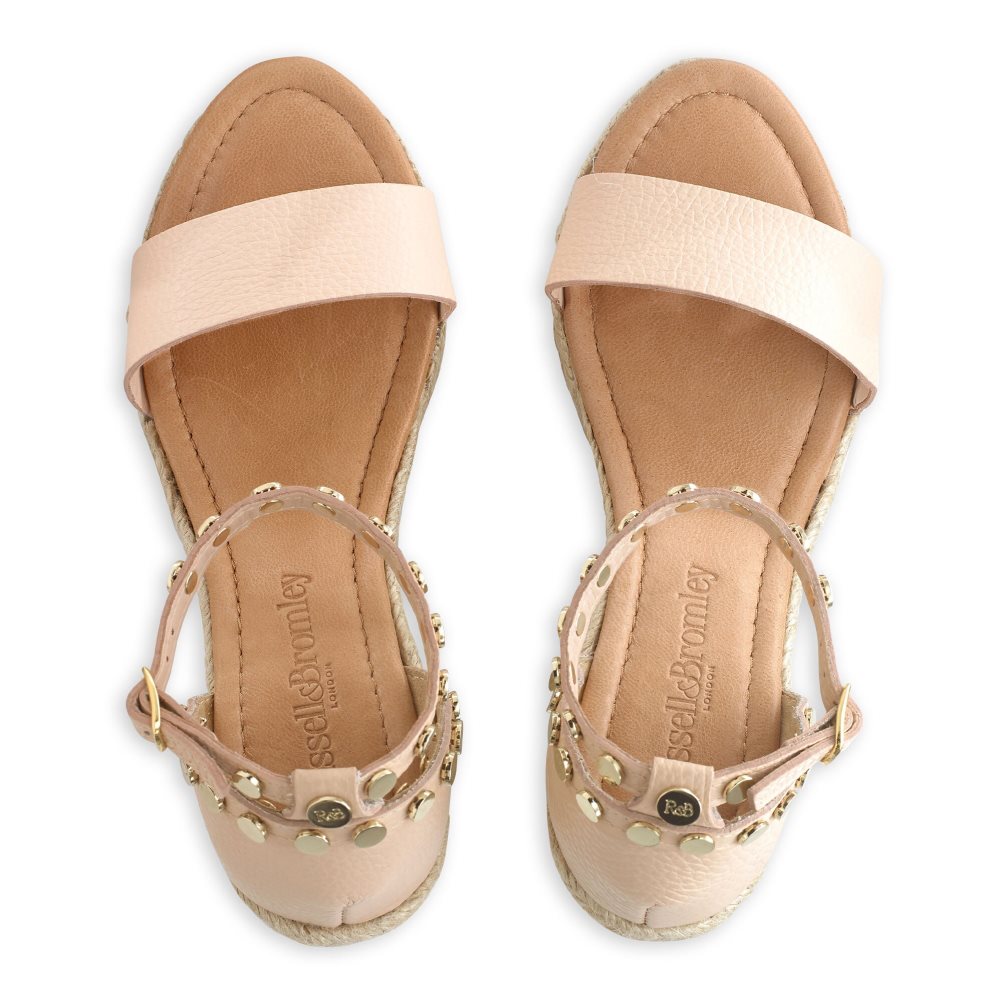Pink Russell And Bromley Coin Spin Stud Espadrille Women's Wedges | CA-5681W