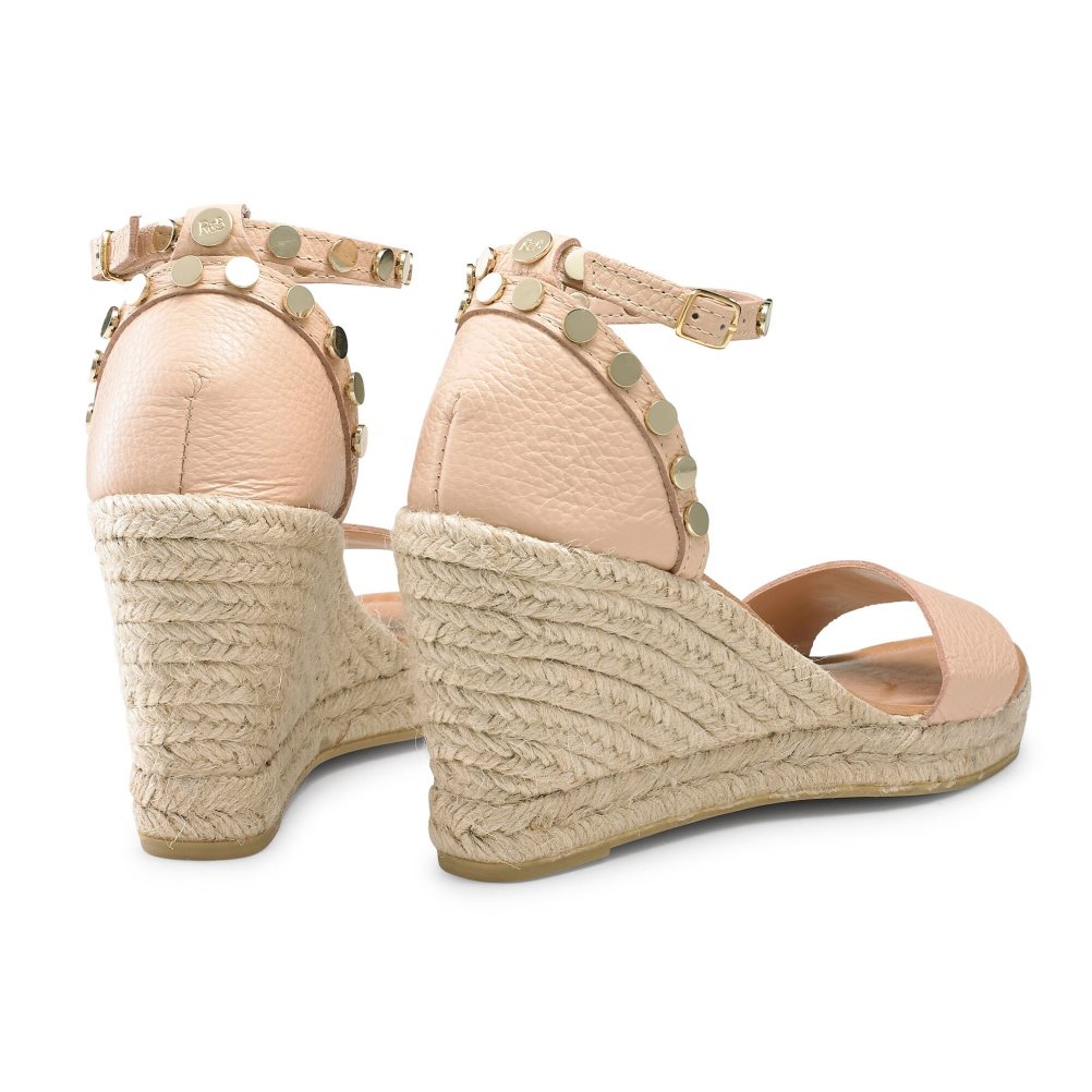Pink Russell And Bromley Coin Spin Stud Espadrille Women's Wedges | CA-5681W