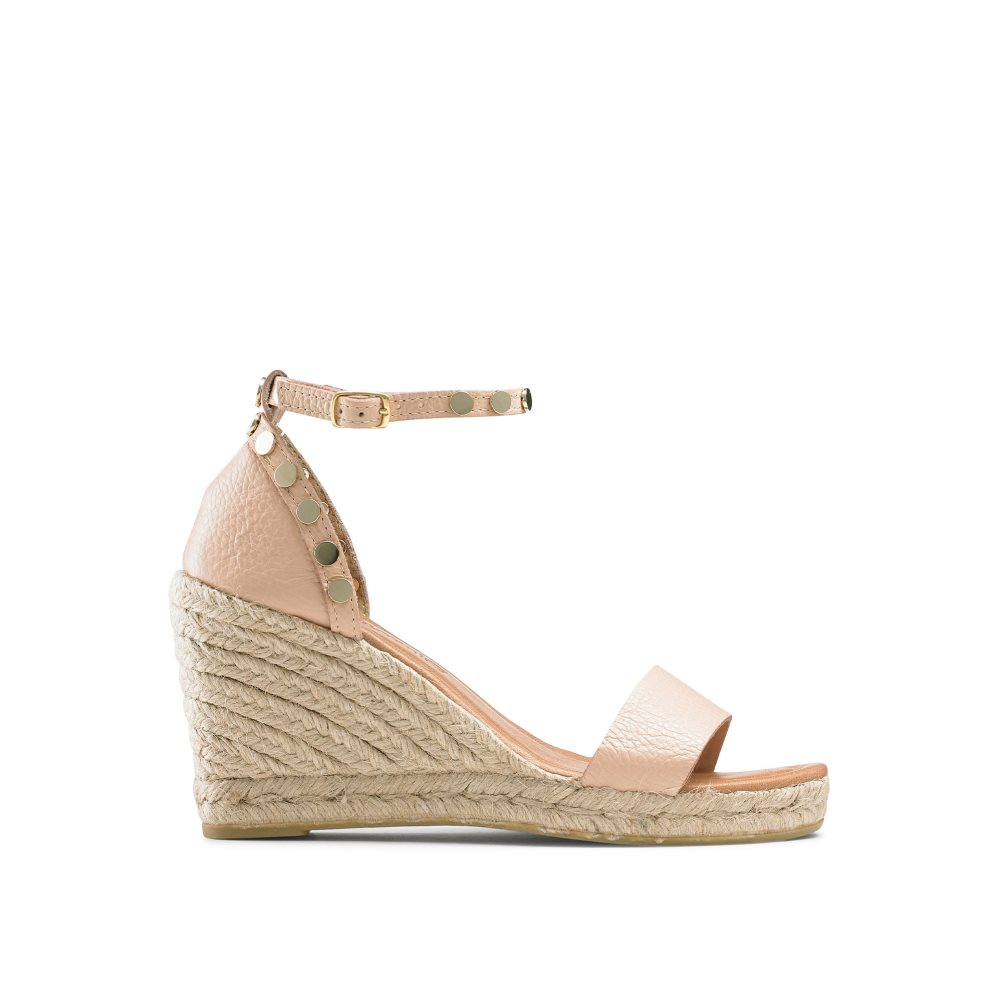 Pink Russell And Bromley Coin Spin Stud Espadrille Women\'s Wedges | CA-5681W
